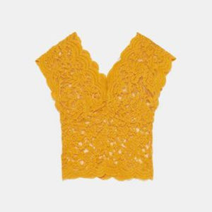 Zara Yellow Lace Crop Tank- Small